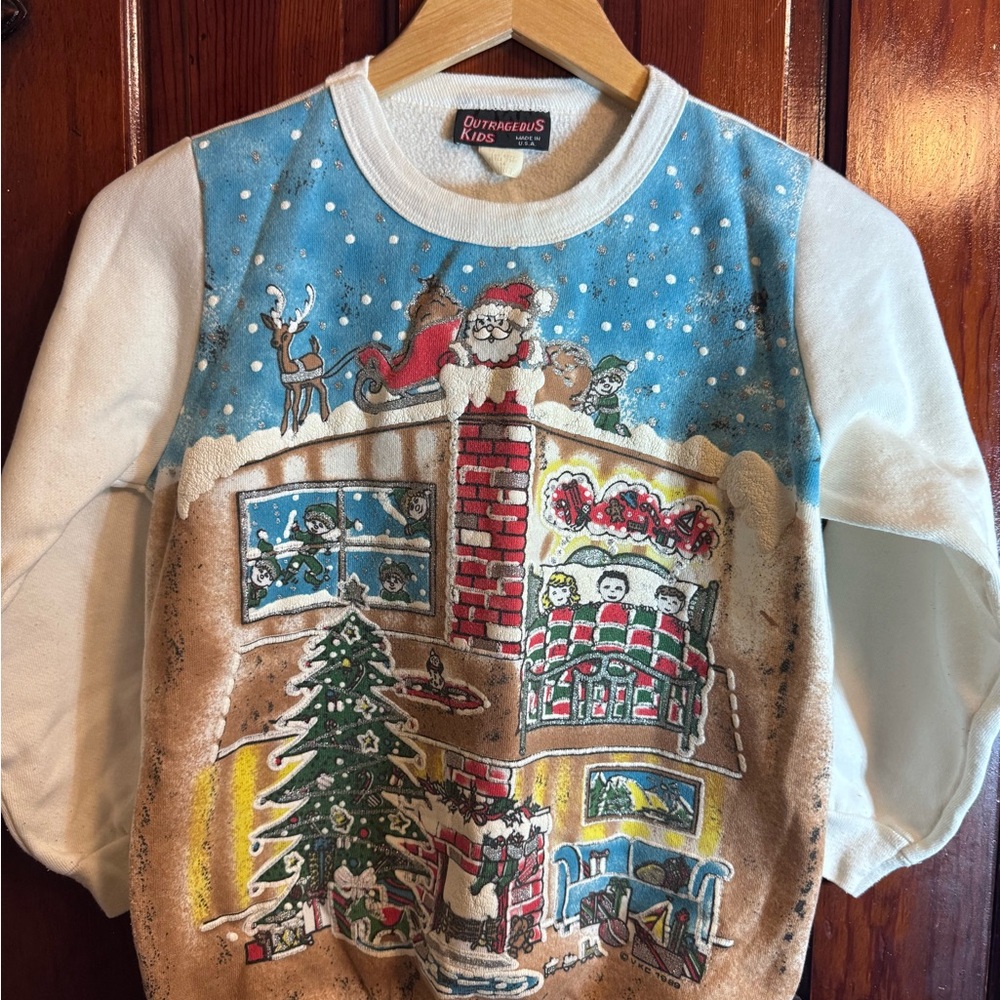 Vintage 80s kids Christmas puffy print crewneck